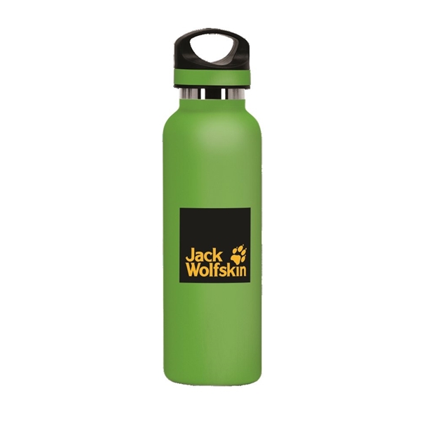 aerial view a lime green 20 oz basecamp tundra bottle with screw top lid, image 4 of 8