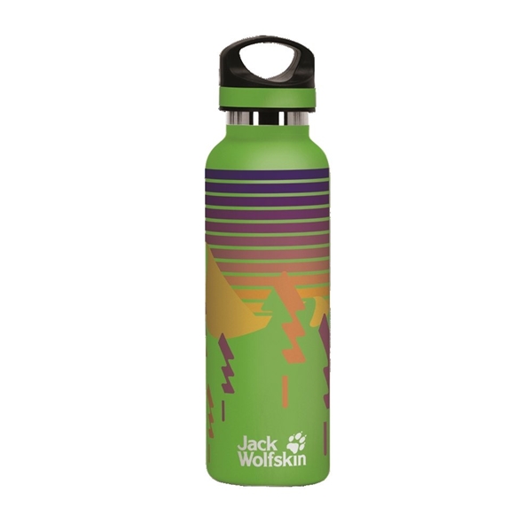 aerial view a lime green 20 oz basecamp tundra bottle with screw top lid, image 5 of 8