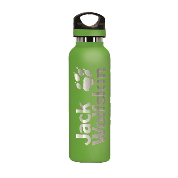 aerial view a lime green 20 oz basecamp tundra bottle with screw top lid, image 6 of 8