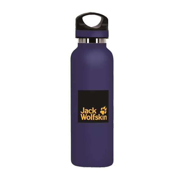 aerial view a navy blue 20 oz basecamp tundra bottle with screw top lid, image 2 of 8