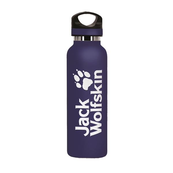 aerial view a navy blue 20 oz basecamp tundra bottle with screw top lid, image 4 of 8
