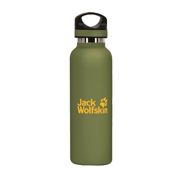 aerial view a olive green 20 oz basecamp tundra bottle with screw top lid, image 3 of 8
