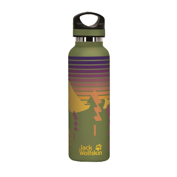 aerial view a olive green 20 oz basecamp tundra bottle with screw top lid, image 4 of 8