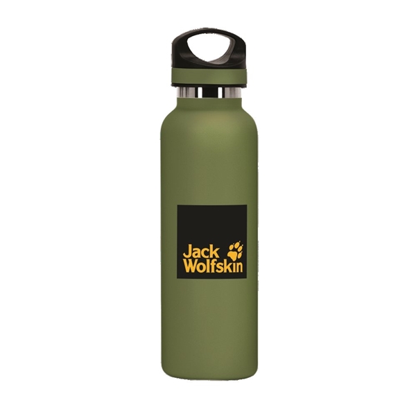aerial view a olive green 20 oz basecamp tundra bottle with screw top lid, image 5 of 8