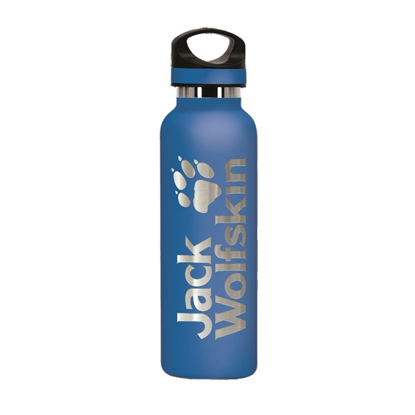 aerial view a pacific blue 20 oz basecamp tundra bottle with screw top lid, image 6 of 9