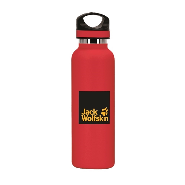 aerial view a red 20 oz basecamp tundra bottle with screw top lid, image 6 of 9