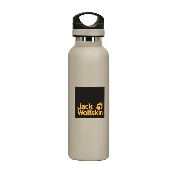 aerial view a sand 20 oz basecamp tundra bottle with screw top lid, image 5 of 8