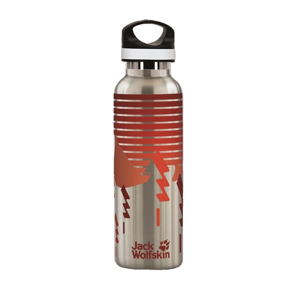 aerial view a silver 20 oz basecamp tundra bottle with screw top lid, image 4 of 7