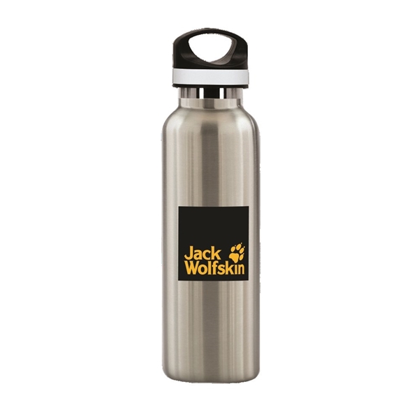 aerial view a silver 20 oz basecamp tundra bottle with screw top lid, image 5 of 7
