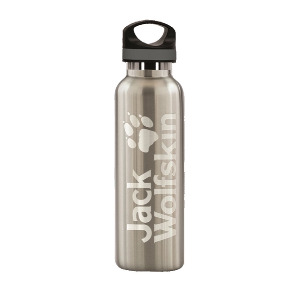 aerial view a silver 20 oz basecamp tundra bottle with screw top lid, image 6 of 7