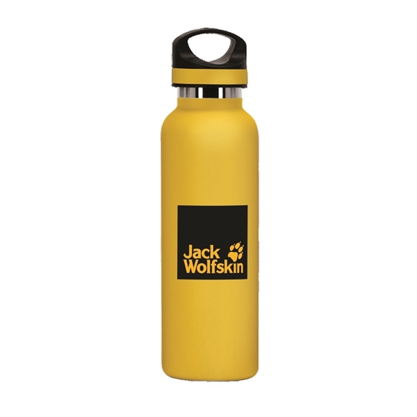 aerial view a yellow 20 oz basecamp tundra bottle with screw top lid, image 5 of 9
