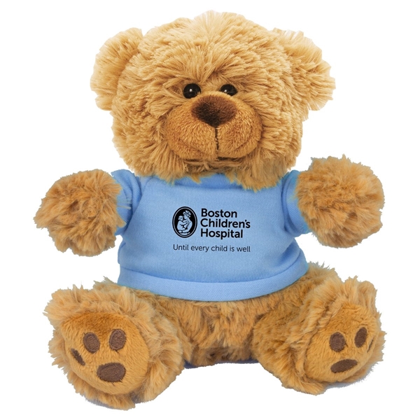aerial view a baby blue 6 plush teddy bear with t - shirt, image 3 of 5
