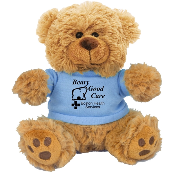 aerial view a baby blue 6 plush teddy bear with t - shirt, image 4 of 5