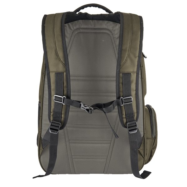 aerial view a olive green basecamp concourse laptop backpack, image 7 of 7