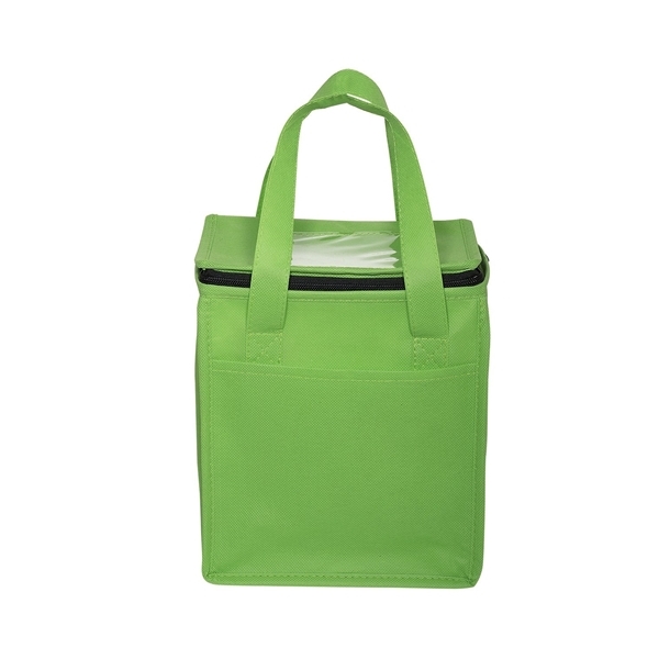 aerial view a lime green non - woven portage cubic lunch cooler bag, image 2 of 3