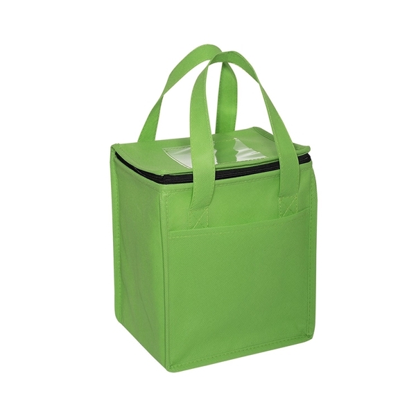 aerial view a lime green non - woven portage cubic lunch cooler bag, image 3 of 3