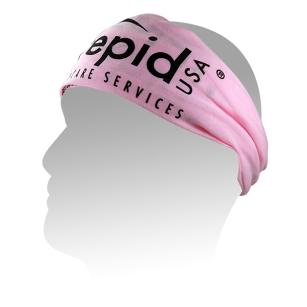 aerial view a soft pink the fandana(tm) protective face covering - multi - functional head and neck wear - domestic production, image 3 of 3