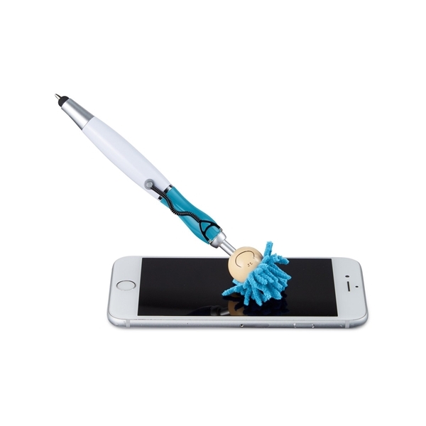 aerial view a light blue moptoppers screen cleaner with stethoscope stylus pen, image 3 of 3