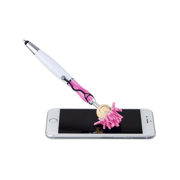 aerial view a pink moptoppers screen cleaner with stethoscope stylus pen, image 3 of 3