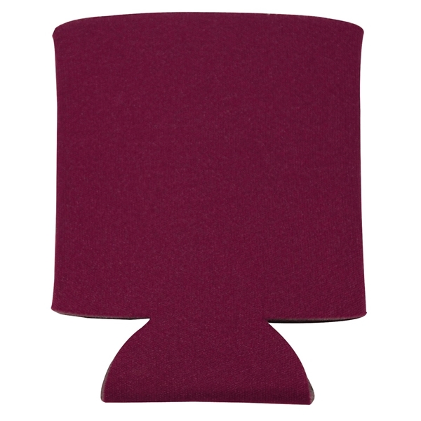 aerial view a burgundy folding foam can cooler sleeve, image 3 of 4