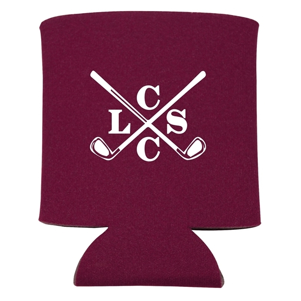 aerial view a burgundy folding foam can cooler sleeve, image 4 of 4