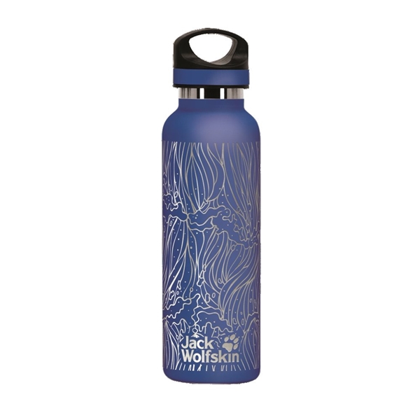 aerial view a blue 20 oz basecamp tundra bottle with screw top lid, image 8 of 9