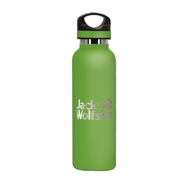 aerial view a lime green 20 oz basecamp tundra bottle with screw top lid, image 7 of 8