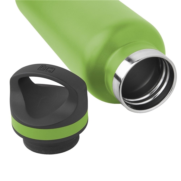 aerial view a lime green 20 oz basecamp tundra bottle with screw top lid, image 8 of 8