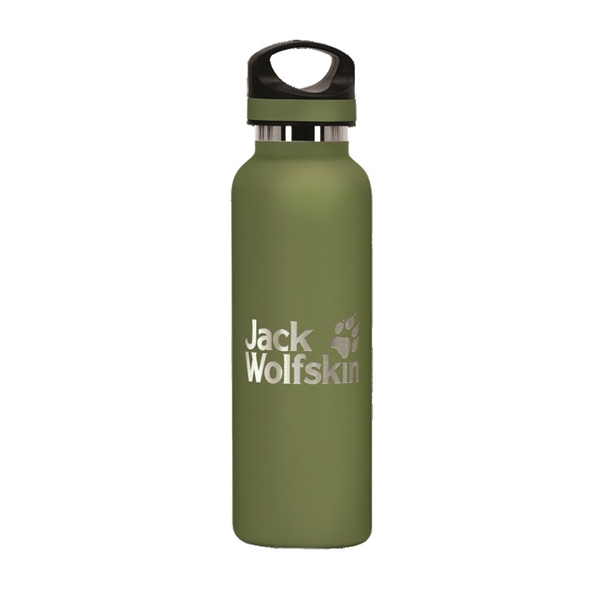 aerial view a olive green 20 oz basecamp tundra bottle with screw top lid, image 7 of 8