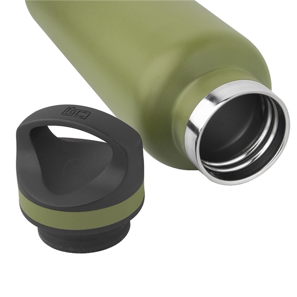 aerial view a olive green 20 oz basecamp tundra bottle with screw top lid, image 8 of 8