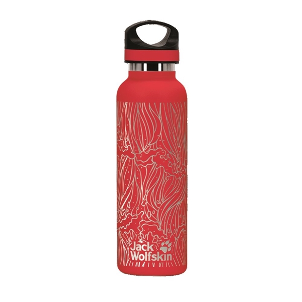 aerial view a red 20 oz basecamp tundra bottle with screw top lid, image 8 of 9