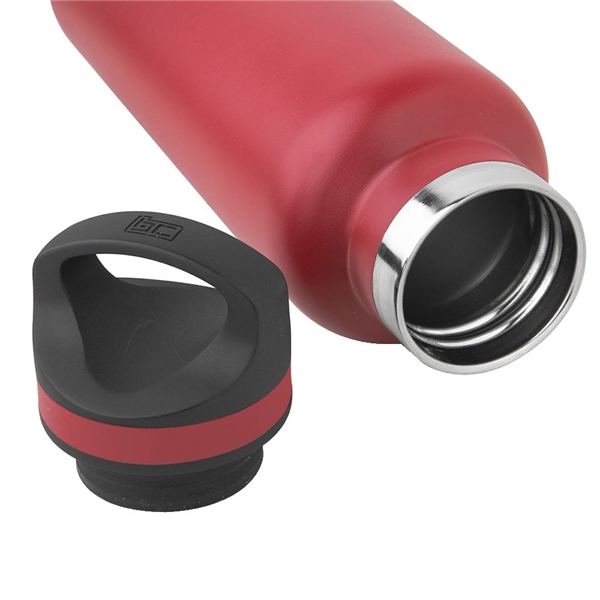 aerial view a red 20 oz basecamp tundra bottle with screw top lid, image 9 of 9