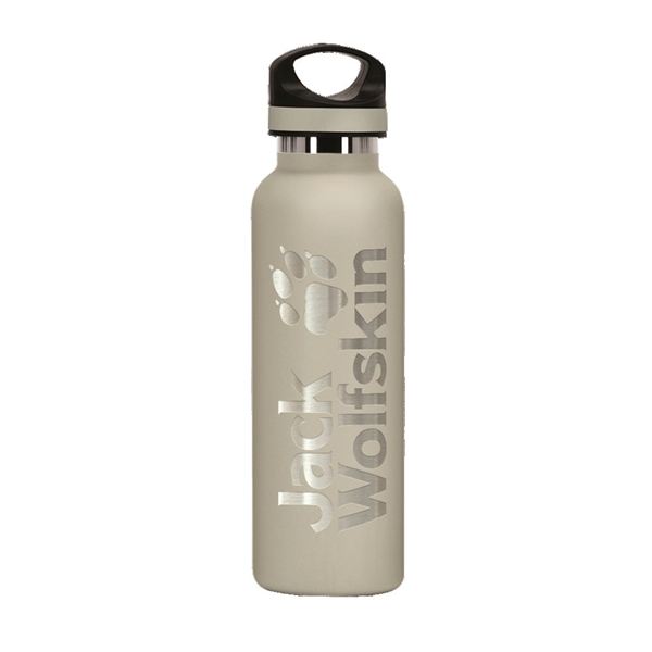 aerial view a sand 20 oz basecamp tundra bottle with screw top lid, image 7 of 8