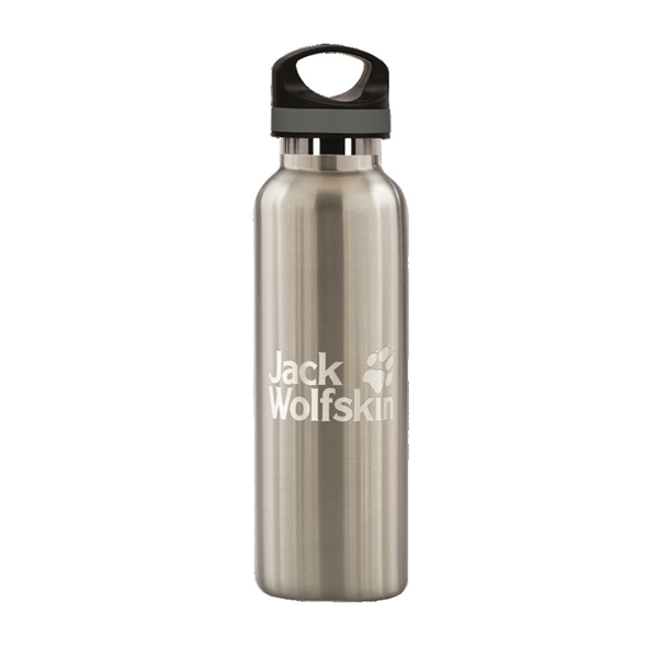 aerial view a silver 20 oz basecamp tundra bottle with screw top lid, image 7 of 7