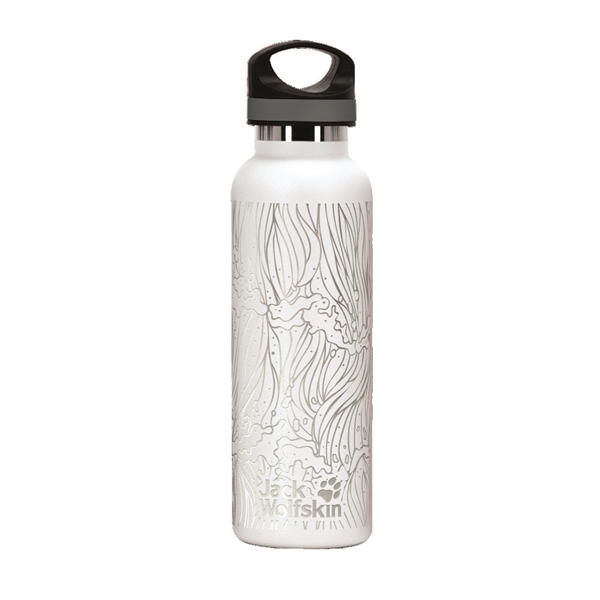 aerial view a white 20 oz basecamp tundra bottle with screw top lid, image 7 of 9