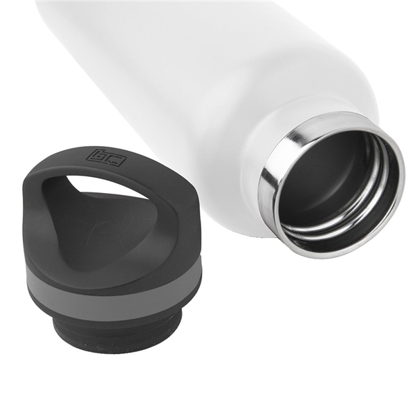 aerial view a white 20 oz basecamp tundra bottle with screw top lid, image 9 of 9