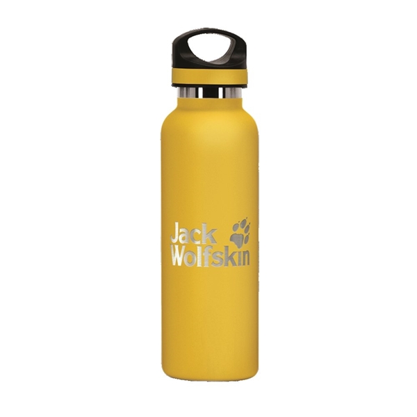 aerial view a yellow 20 oz basecamp tundra bottle with screw top lid, image 7 of 9