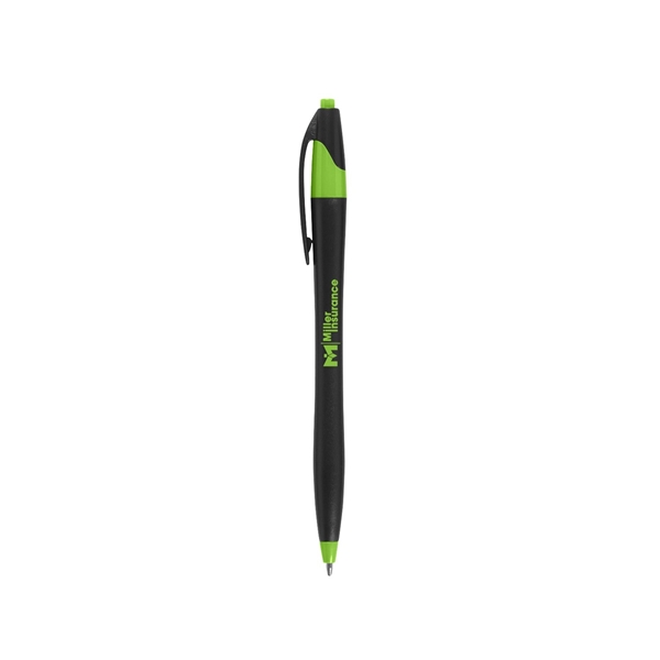 aerial view a black with lime green / black ink dart click ballpoint pen, image 2 of 3