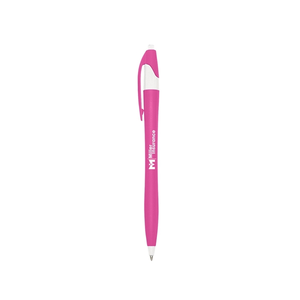 aerial view a fuchsia with white trim / black ink dart click ballpoint pen, image 2 of 3