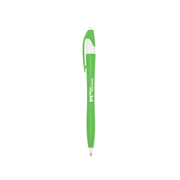 aerial view a green with white trim / black ink dart click ballpoint pen, image 2 of 3