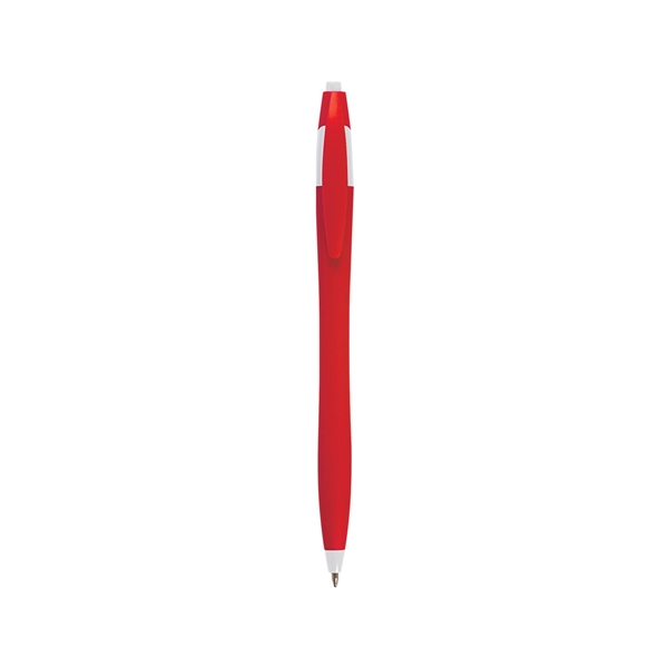 aerial view a red with white trim / black ink dart click ballpoint pen, image 3 of 3