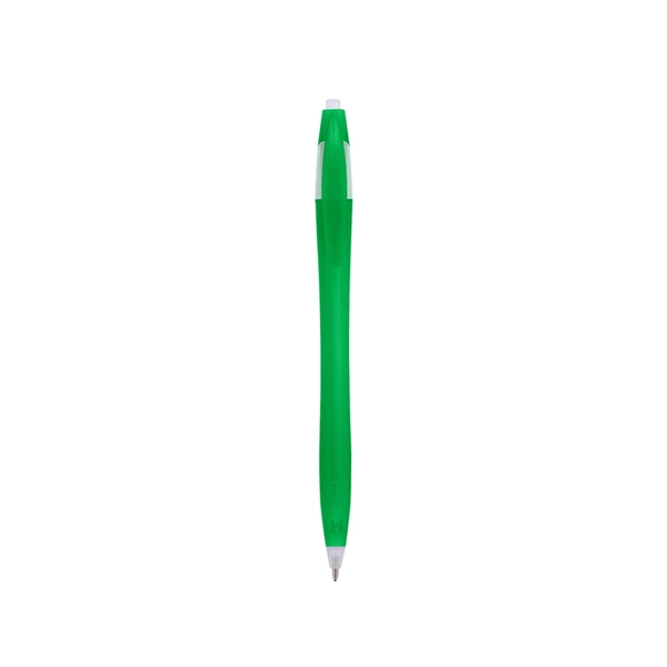 aerial view a translucent green with clear frosted trim / black ink dart click ballpoint pen, image 3 of 3