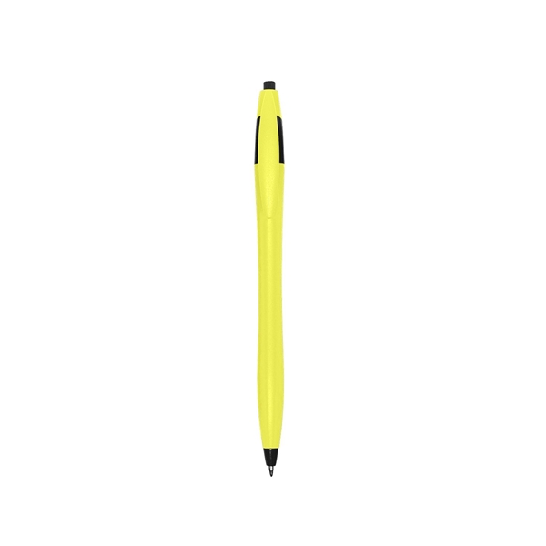 aerial view a yellow with black trim / black ink dart click ballpoint pen, image 3 of 3