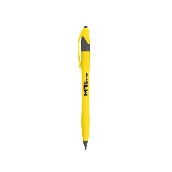 aerial view a yellow with gray trim / black ink dart click ballpoint pen, image 2 of 3