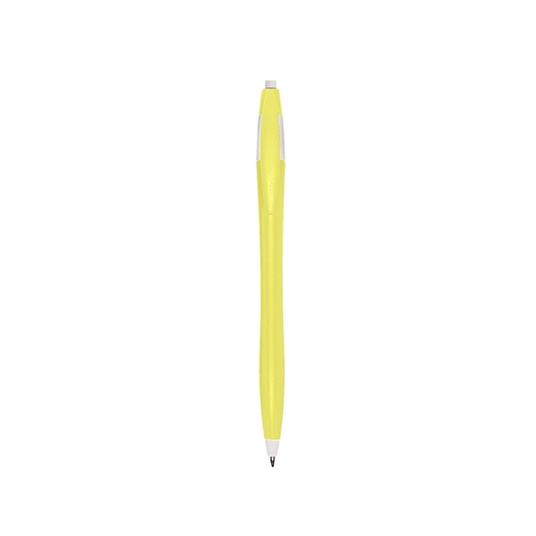 aerial view a yellow with white trim / black ink dart click ballpoint pen, image 3 of 3