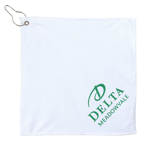 aerial view a white microfiber golf towel 12 x 12, image 3 of 3