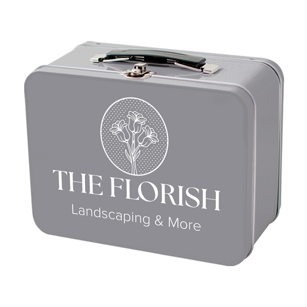 aerial view a silver retro metal lunch box, image 2 of 3