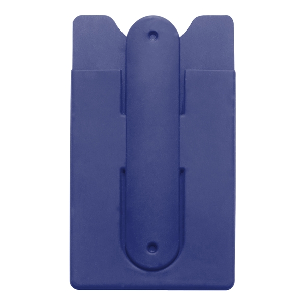 aerial view a navy blue silicone stand smart wallet phone stand, image 2 of 2