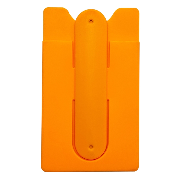aerial view a orange silicone stand smart wallet phone stand, image 2 of 2