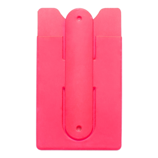 aerial view a pink silicone stand smart wallet phone stand, image 2 of 2